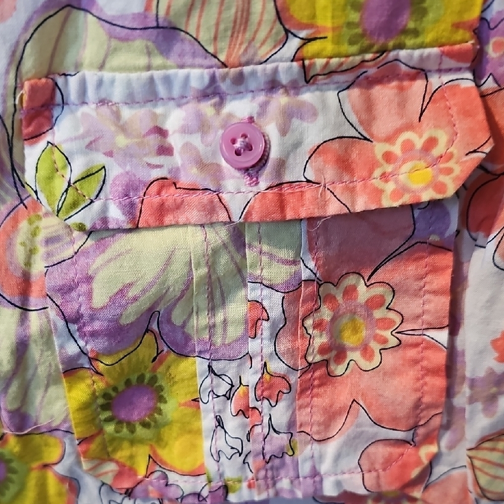 Cherokee Girl's Floral Top - Pink and Yellow Button Up Size Large 10/12 - Picture 3 of 7